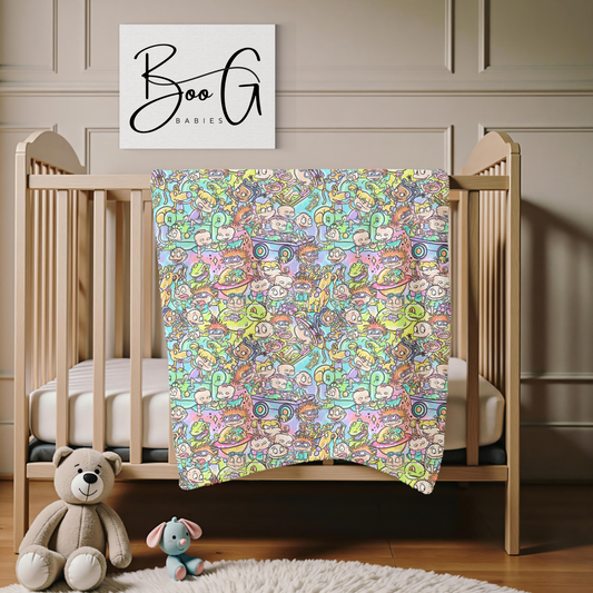 90’s Playdate Minky Rabbit Fur Plush Back Bamboo Blanket 60x85”